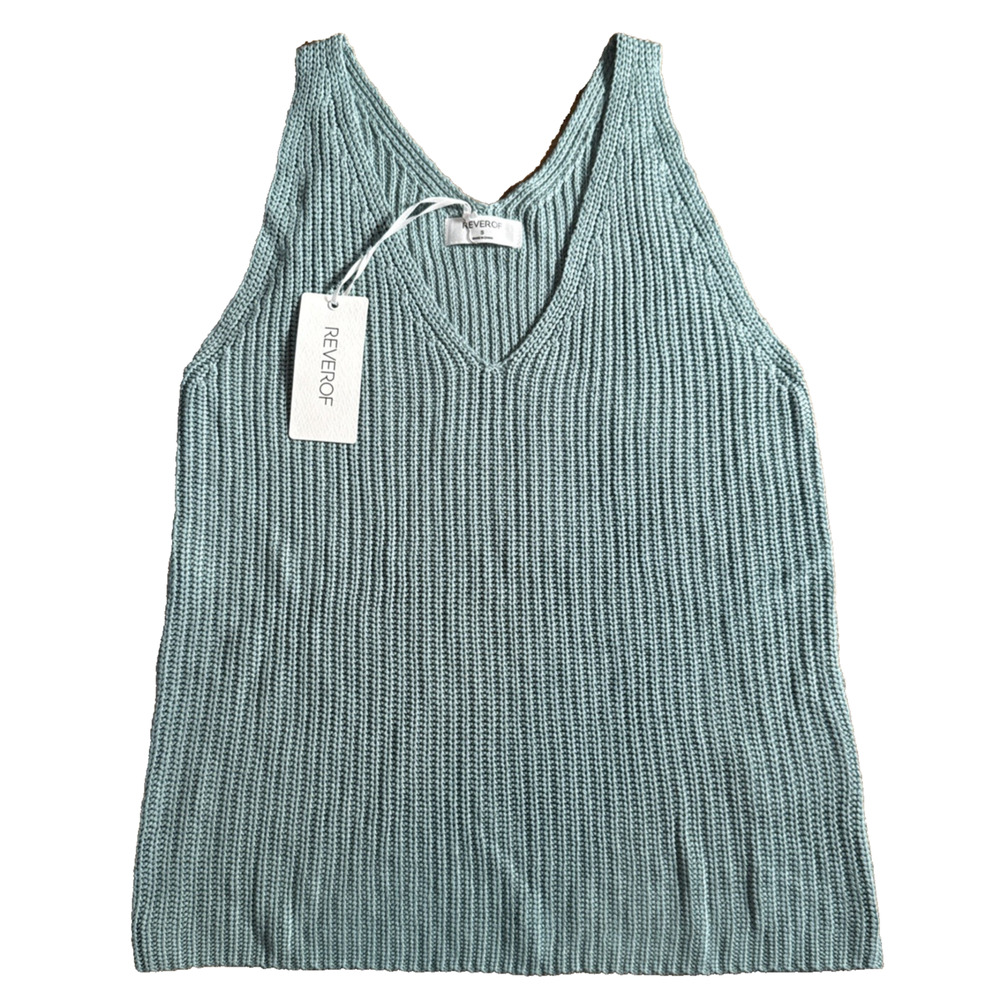 Reverof Sleeveless Knit Tank Sweater Top Green Womens Small S NEW Minimalist